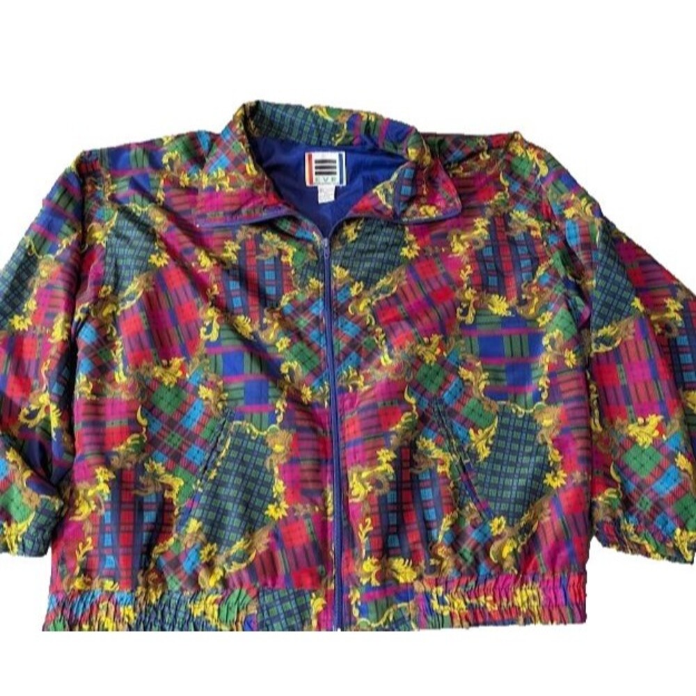 Vintage EVR Multicolor Plaid Baroque Jacket Retro 90s Sporty Womens XL